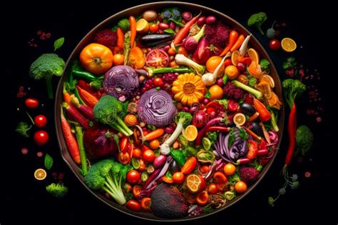 Bowl Filled With Lots Of Different Types Of Fruits And Veggies Generative Ai Stock Image