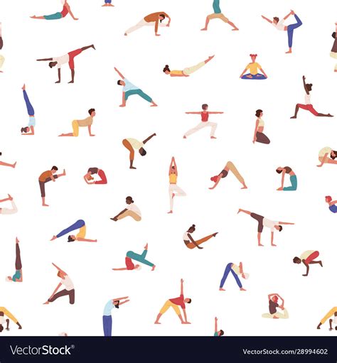 People Exercising Yoga Seamless Pattern Royalty Free Vector
