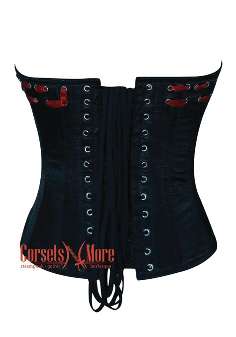 Black Satin Front Zipper Overbust Gothic Corset Burlesque Costume