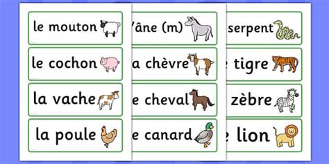 Animal Word Cards French Animals French Francais Mfl