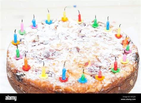 Birthday Cake With Burned Candles Stock Photo Alamy