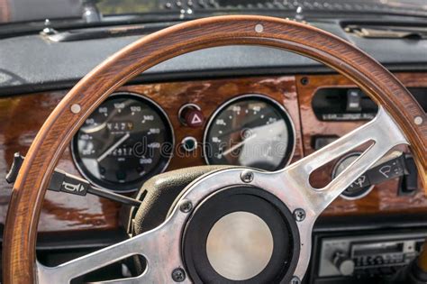 Steering Wheel Inside Old Car Interior Stock Photo Image Of Speed