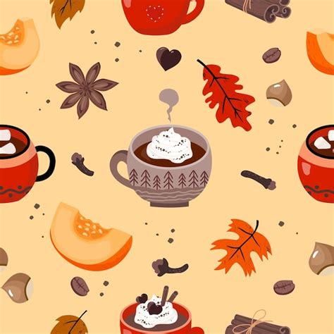 Premium Vector Pumpkin Spice Latte Seamless Pattern