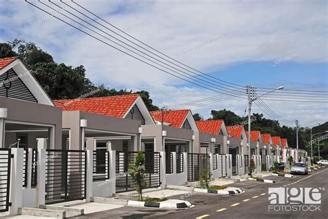 Single Storey Terrace Houses Kuching Sarawak Malaysia Stock Photo