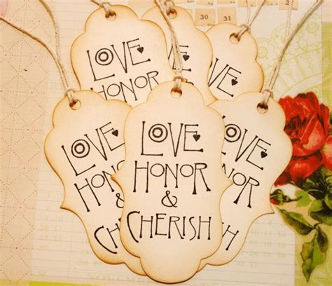Vintage Set Of 6 Tags Love Honor And Cherish Wedding Valentine Etsy