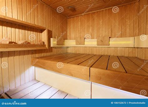 Interior Of Wooden Sauna Stock Photo Image Of Bathroom 106152672