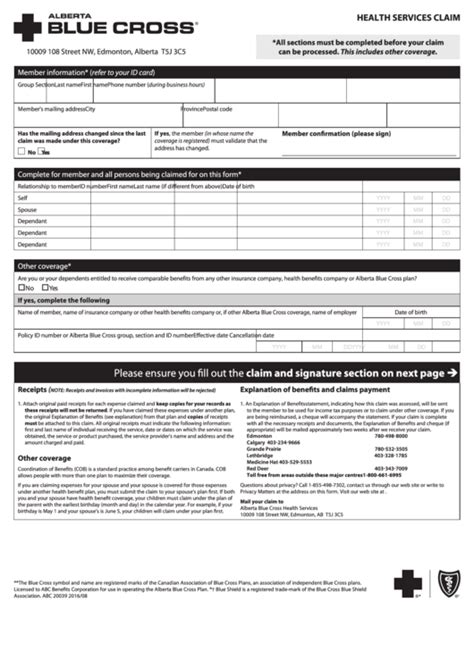 Fillable Health Services Claim Form Alberta Blue Cross Printable Pdf Download