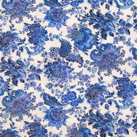 White And Blue Floral And Paisley Cotton Calico Fabric Hobby Lobby 397786