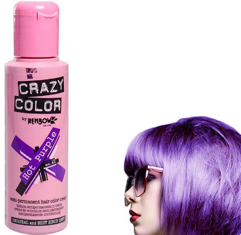 Crazy Colour Semi Permanent Hair Dye By Renbow Hot Purple No62 100ml