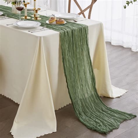 Amazon Nialnant Sage Green Cheesecloth Table Runner Ft Sage