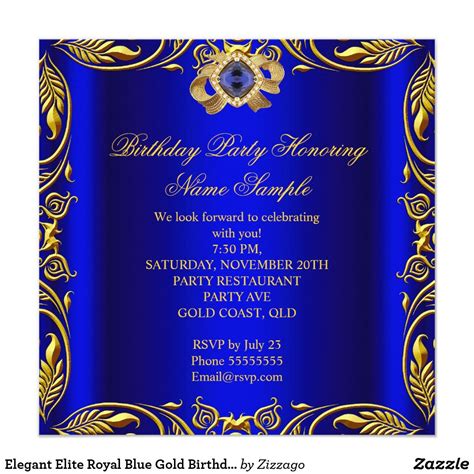 Elegant Elite Royal Blue Gold Birthday Party 2 Invitation Zazzle Royal Blue And Gold Purple