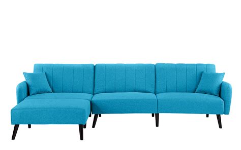 Modern Style Linen Fabric Sleeper Futon Sofa Living Room L Shape