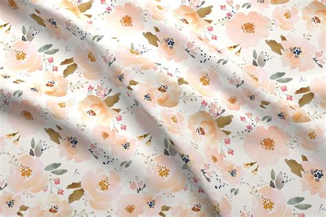 Peach Floral Fabric By The Yard Cotton Quilting Fabric Nursery Etsy