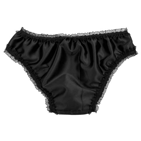 Black Satin Silky Lace Sissy Panties Bikini Briefs Knickers Underwear