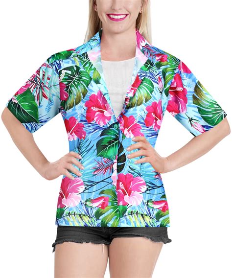 Happy Bay Womens Hawaiian Blouse Shirt Beach Aloha Party Camp Shirt L