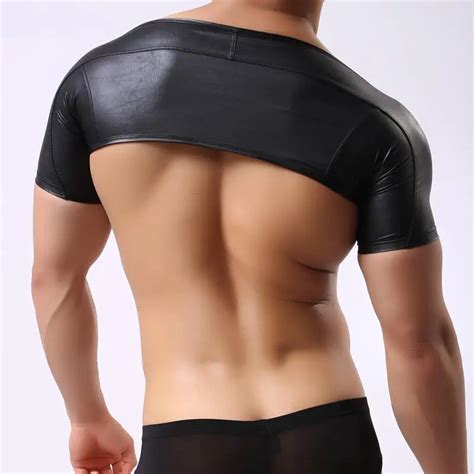 C Brand New Men Sexy Leather Tank Tops Undershirts For Fun Party Half