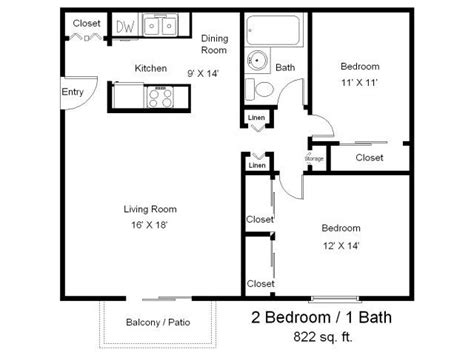 Great Inspiration 2 Bedroom 1 Bath Apartment Plans