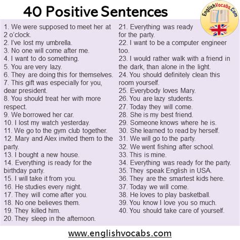 40 Examples Of Positive Sentences Examples English Vocabs