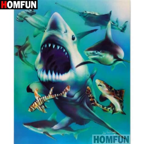 Homfun Full Squareround Drill 5d Diy Diamond Painting Animal Shark
