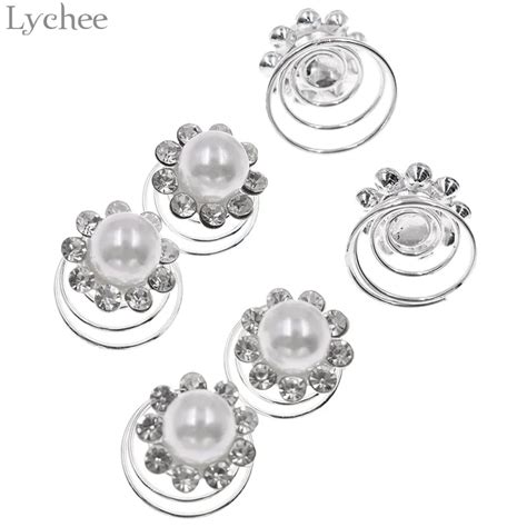 Lychee Trendy Alloy Crystal Imitation Pearl Hair Clips Rhinestone Twists Swirl Spiral Hair Pins