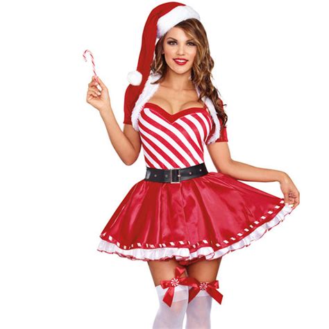 Womens Candy Cane Cutie Mini Dress Cosplay Christmas Costume Xt12251