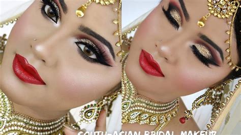 South Asian Bridal Makeup Nikah Gold Smokey Eyes With Red Lips Youtube