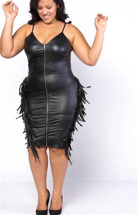 Plus Size Faux Leather Dress With Fringe Plus Size Outfits Faux