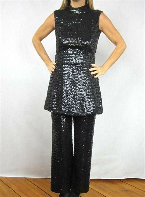 Victor Costa 1960s Black Mod Sequin Tunic Mini Dress Pant Suit Ebay