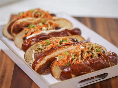 Grilled Bratwurst With Brie And Spiral Apple Slaw Recipe Cooking Channel