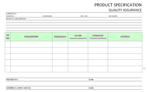 Product Specification Operational Quality Assurance Throughout