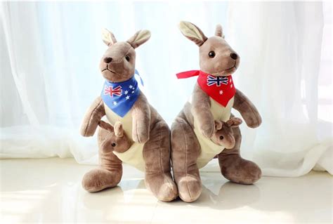 A Pair Of Middle Plush Kangaroo Toys New Lovely Redandblue Scarf Kangaroo