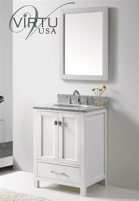 A smaller bathroom vanity may be longer in width but have a shallow profile, or it may be a more traditional square shape. 24 inch Transitional Bathroom Vanity White Finish Set ...