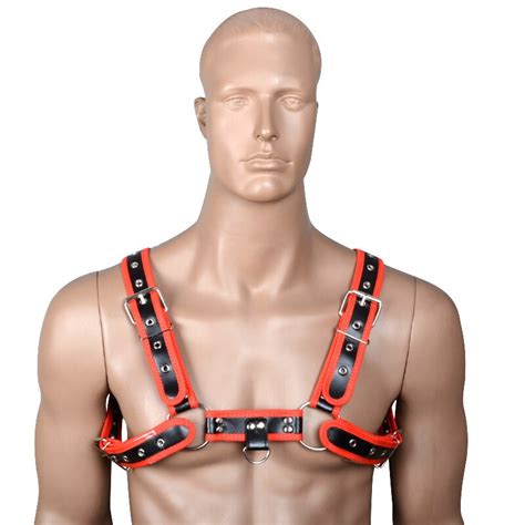 Black Red Adult Sex Men Restraint Stage Wear Sexy Pvc Leather Chest Bondage Harness Tanks Erotic