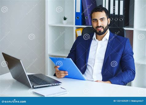 Man In Office Portrait Of Male Worker Stock Image Image Of Happy Attractive