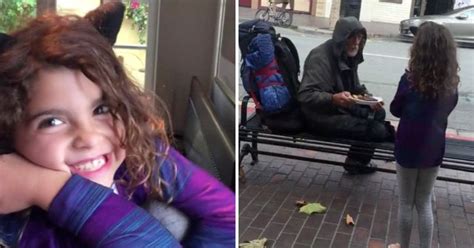 Adorable Moment Young Girl Shares Her Food With Homeless Man Outside