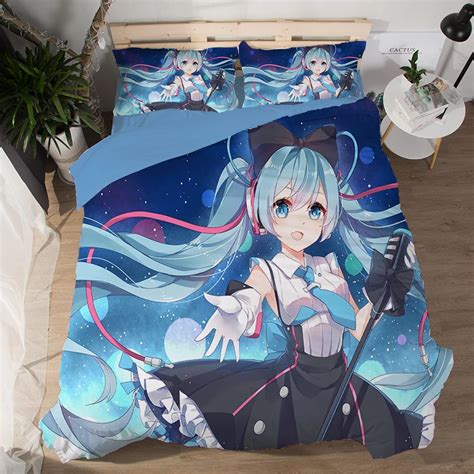Hot Anime Fashion Cartoon Hatsune Miku Quilt Duvet Cover Printed Bedding Set Soft Pillowcase Bed