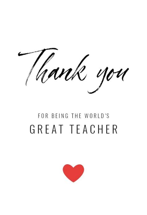 Thank Card With The Words Thank You For Being The World S Great Teacher