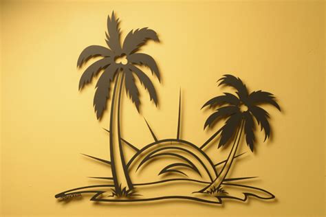 Metal Wall Art Palm Trees Sunrise Or Sunset Scene