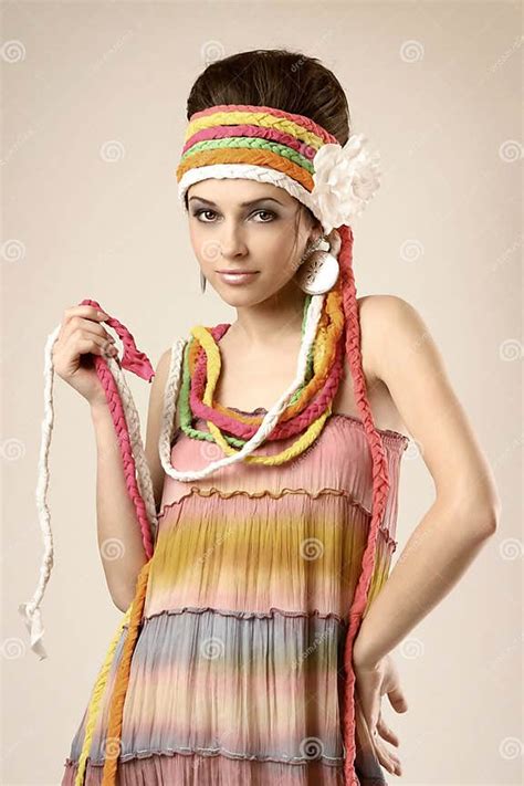 Stylish Girl In Colored Dress With Braids Stock Photo Image Of