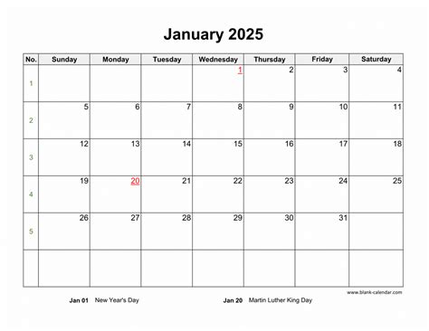 Free Printable Blank 2025 Calendar