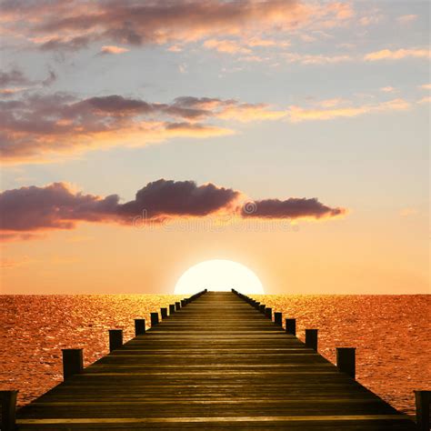 Sunset Ocean Scenery With Wooden Boardwalk Stock Image Image Of Beach