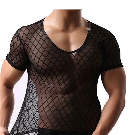 Men S Lingerie Underwear Sexy Jjsox Series Stage Costumes Mesh Grid T Shirt Wh51 Black L