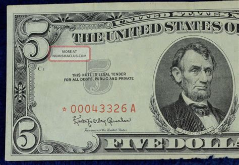 Oo 1963 5 United States Note Five Dollar Bill Star Note Low Sn