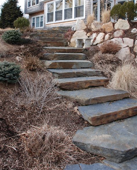 Rough Hewn Stone Staircase And Retaining Wall Kandr Landscape