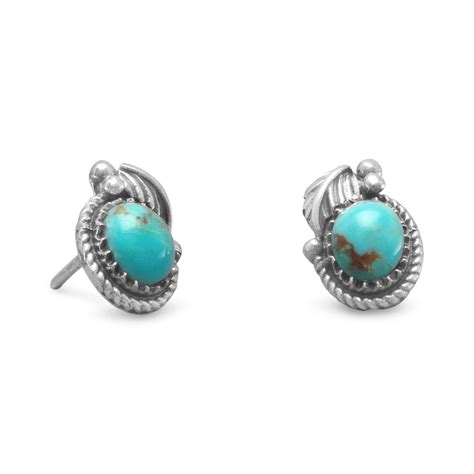 Southwest Style Reconstituted Turquoise Stud Earrings Sterling Silver