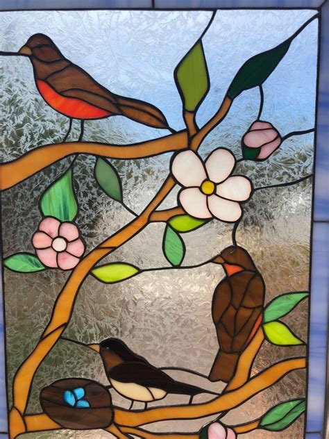 Lovely Birds And Blossoms Stained Glass Window Panel