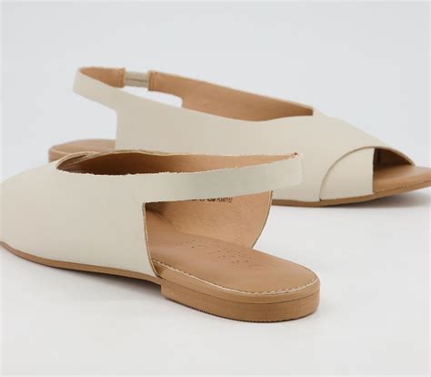 Office Factor Sling Back Peep Toe Flats Bone Leather Flat Shoes For Women