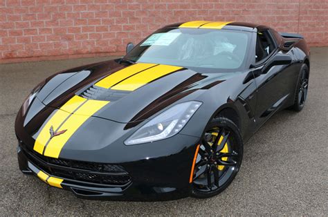 Black C7 Z51 With Full Length Yellow Racing Stripes Yellow Corvette