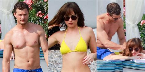 Shirtless Jamie Dornan And Bikini Clad Dakota Johnson Film ‘fifty Shades Beach Scene Bikini