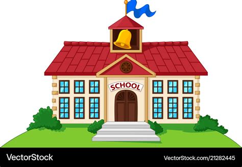 Cartoon School Building Isolated On White Vector Image